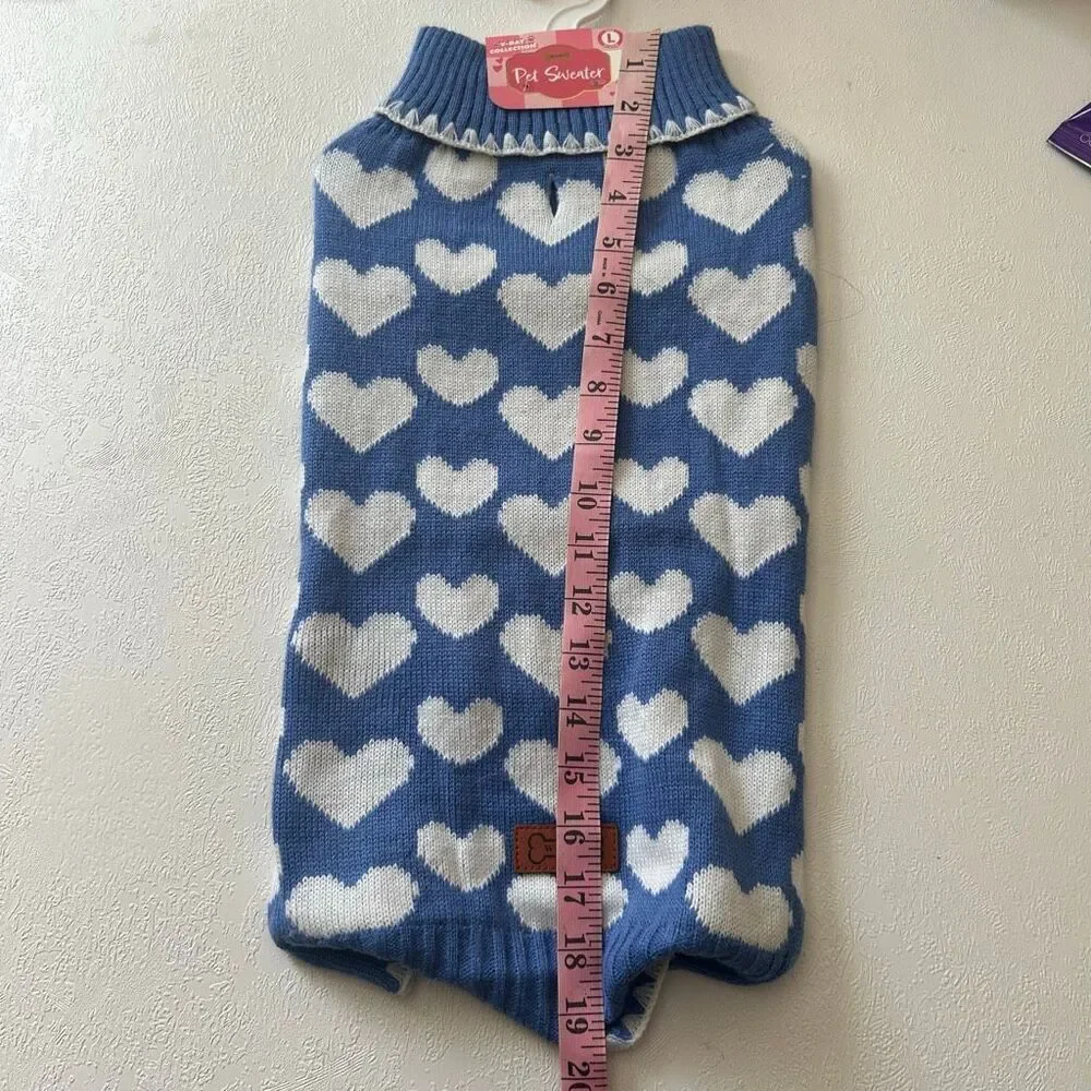 NWT Blue Heart Dog Sweater Large Valentine Pet Knit Pullover